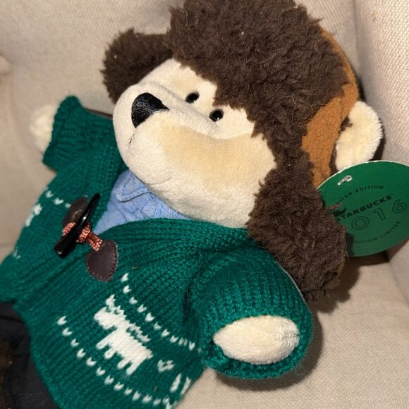 Starbucks 2016 Bearista Bear Plush Limited 119th Ed Green Moose Sweater Weather - Picture 8 of 8